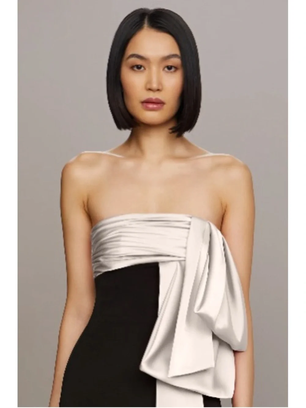 Women's AMUR Strapless Column Gown in Black and Ivory, Size 4